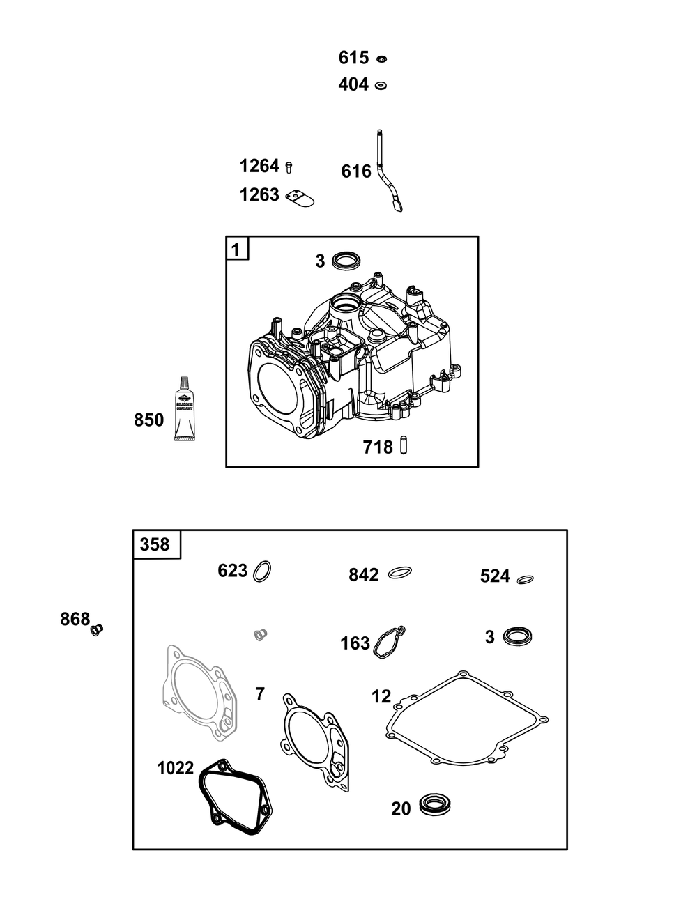Cylinder Group Diagram and Parts List for 09P902-0009-H5 020000 - 09Z999 Briggs and Stratton Engine